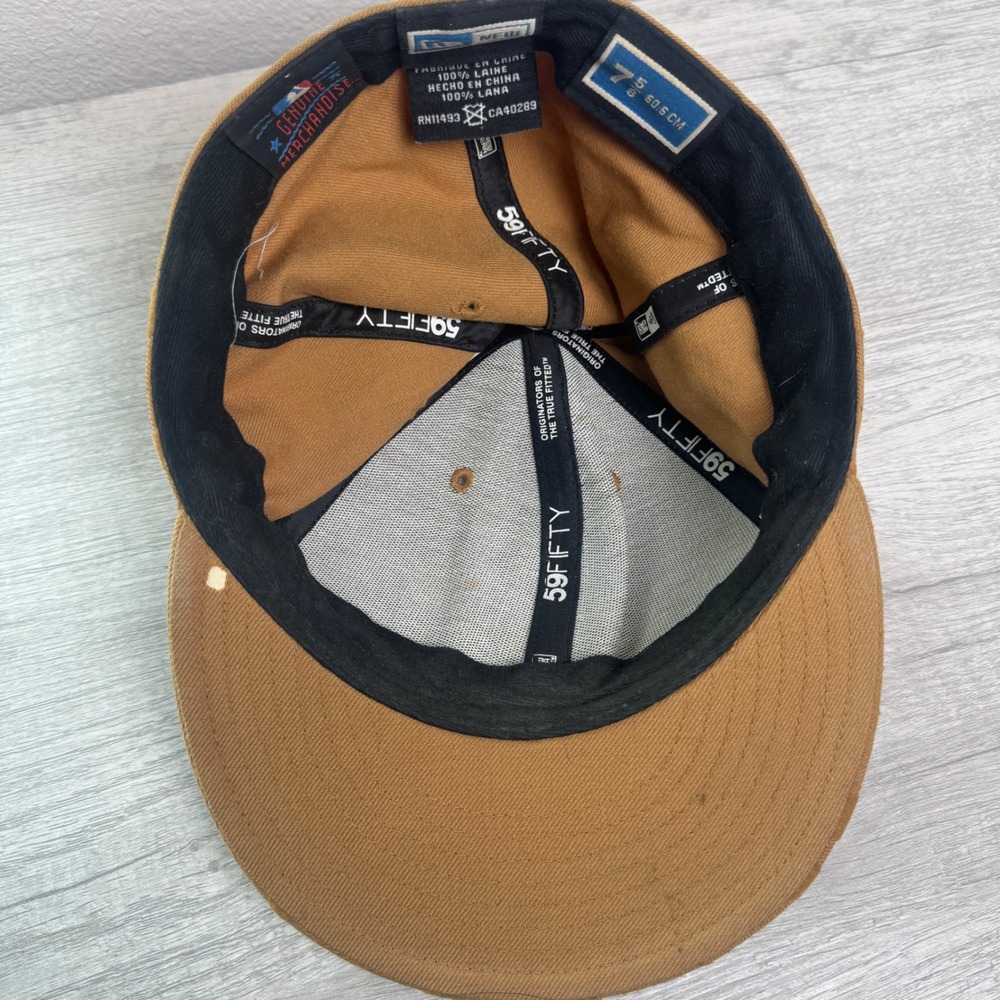 New Era 59FIFTY New York Mets Fitted Hat 7 5/8 Brown MLB All Over Logo Wool Cap - Picture 7 of 10